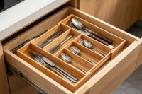 Organisateur de tiroir extensible en bambou naturel pour ustensiles de cuisine et fournitures de bureau, plateau de rangement multi-compartiments