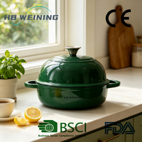 Oven Roti Besi Cor Berlapis Enamel Hijau Grosir, Panci Besi Cor Berlapis Enamel dengan Tutup Kubah, Peralatan Masak Dapur Bersertifikat FDA BSCI