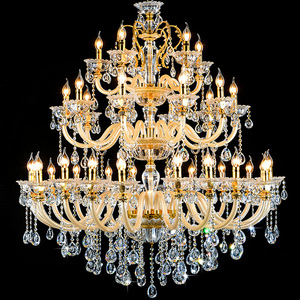 Proyecto de hotel Lámpara colgante de aleación de zinc Vela grande dorada Candelabros de cristal de boda de lujo <span class=keywords><strong>Luz</strong></span> colgante - Product Image 1