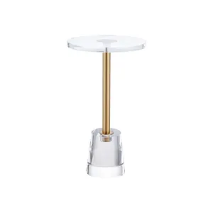 Small Round End Table for Living Room Assembly Modern Nightstand with Gold Post Clear Acrylic Side Table