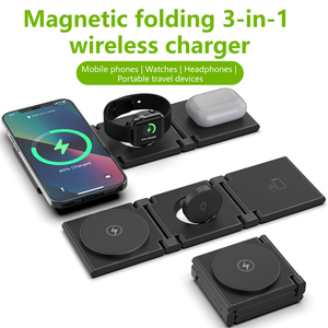 <span class=keywords><strong>Cargador</strong></span> Inalámbrico Magnético 3 en 1, Plegable, 15W, Carga Rápida para iPhone, Teléfono Android, Reloj, <span class=keywords><strong>AirPods</strong></span>, con Funda de Cuero PU - Product Image 1