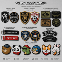 Étiquette de vol personnalisée, patch tissé double face, badges tissés, porte-clés avec bordure surjetée pour clés de moto, de voiture et sacs