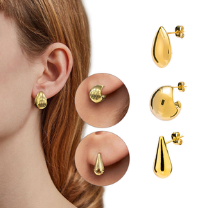 Boucles d'oreilles pour femmes en or 18 carats, boucles d'oreilles en or en forme de larme et de cœur, acier inoxydable. - Product Image 4