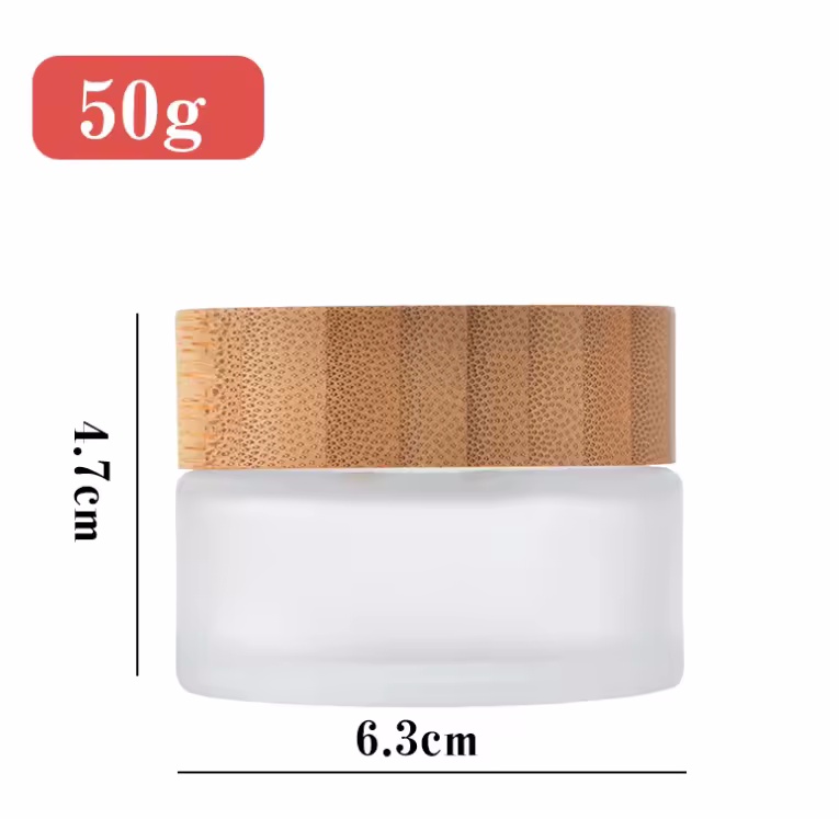 Factory Direct Sale Frosted Glass Bottles Wholesale Cream Cosmetic Jars With Bamboo Lid for Cosmetic Packaging