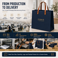 Sacs à bandoulière en papier personnalisés avec logo Ccpack, poignée en PU bleu foncé de luxe, rivets durables, emballage cadeau haut de gamme écologique pour la vente au détail