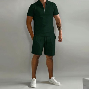 Nuevo Conjunto de Verano Ohsisa para Hombre: Polo y Pantalones Cortos Casuales, Transpirables, de Punto, Color Liso, con Media Cremallera, Camiseta Deportiva de Poliéster Liso - Product Image 4