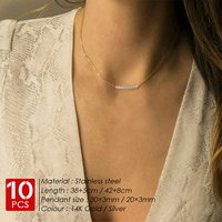 eManco 10PCS Collier ras du cou délicat en acier inoxydable avec chaîne à barres horizontales et rangée de petites perles simulées pour femme