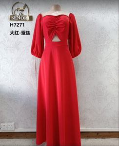 Robe longue à manches lanternes et taille cintrée en Spandex, style ethnique Saoudien et Dubaïote, légère, élégante, pour filles, idéale pour les vacances et les tenues décontractées - Product Image 1