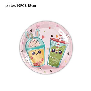 Té Flor Fiesta Té de la leche Fiesta Tema Vajilla Plato de papel Vaso de papel Mantel de tejido Juego de suministros para fiestas - Product Image 3