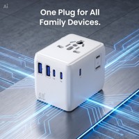 Chargeur de voyage GaN 45W avec fusible à réinitialisation automatique, prise universelle, ports USB multiples, adaptateur de prise EU/UK pour appareil photo et ordinateur portable, faible MOQ
