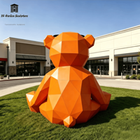 Sculpture d'ours géométrique moderne sur mesure en acier inoxydable orange, statue d'animal en métal pour la décoration de centres commerciaux, jardins et hôtels