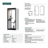 Cabine de bureau insonorisée moderne pour une personne, réduction du bruit de 28 dB, cabine téléphonique acoustique, cadre en alliage d'aluminium, portabilité et intimité
