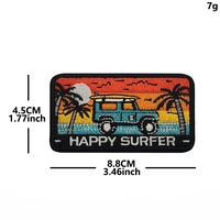 Badge brodé sur le thème du voyage Camping HAPPY SURFER, paysage de coucher de soleil, patch appareil photo, tissu tissé en polyester et coton pour bagages