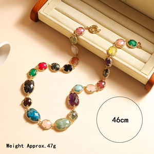 Mewah campuran batu permata warna Strawberry Quartz/ Amethyst /Rose Quartz/Amazonite/biru Apatite tembaga Inlay kalung Fashion rantai - Product Image 6