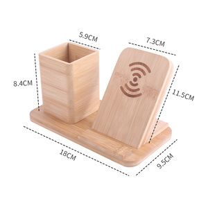 Pemegang pena bambu, kreatif 10W pengisian daya nirkabel kayu Solid tingkat Tunggal penyusun kantor pengisi daya ponsel hadiah - Product Image 2