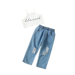 Ensemble Fille Bébé sans Manches, Gilet Haut et Pantalon Évasé <span class=keywords><strong>en</strong></span> <span class=keywords><strong>Jean</strong></span>, Tenue 2 Pièces - Product Image 6