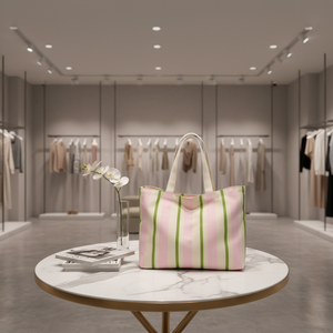 Bolsa <span class=keywords><strong>de</strong></span> Lona a Rayas Personalizable <span class=keywords><strong>de</strong></span> Gran Capacidad con Asas Beige para el Uso Diario - Product Image 3