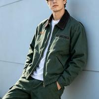Veste en toile Detroit délavée, style vintage décontracté, avec doublure en maille, col montant, épaisse, pour l'hiver