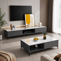 Meuble TV à Panneaux en Bois et Table Basse Modernes Minimalistes – Combinaison Luxe Léger pour Salon – Meuble Bas de Petite Taille