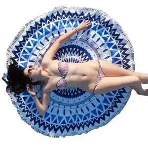 Custom Full Printed Round Beach Towel Customized Woven Microfiber Fabric Beach Towel