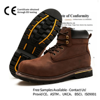 Chaussures de sécurité basses en cuir Crazy Horse marron, embout en acier, anti-perforation, pour le travail, printemps, été, automne
