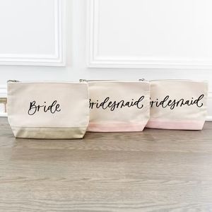 Ligne de coton colorée 8 pouces sacs à cosmétiques avec Logo imprimé grand sac de beauté de maquillage Patchwork Beige rouge pochette à fermeture éclair pour les femmes - Product Image 2