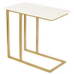 Table d'appoint industrielle en métal en forme de C JONATHAN Y END4005B Caius 24,25 pouces, plateau en marbre blanc, finition dorée, meubles de salon - Product Image 1