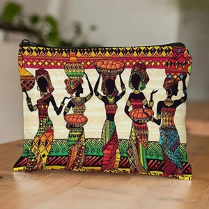 Pochette cosmétique ethnique africaine pour femmes, sac à fermeture éclair avec imprimé artistique traditionnel coloré, organiseur de <span class=keywords><strong>maquillage</strong></span> de voyage - Product Image 1