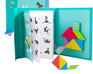 De Madera Tangram rompecabezas juego colorido forma de libro juguete para IQ rompecabezas mente los niños formas geométricas diferentes