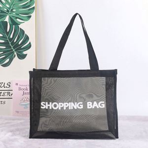 Sac fourre-tout pliable réutilisable en maille grande taille avec logo personnalisé, résistant au sable, séchage rapide, idéal pour la plage, les voyages, le bord de piscine et le shopping - Product Image 2