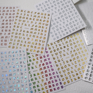 Adesivi per Nail Art 3D con lettere gotiche autoadesive in argento oro alfabeto per Nail Art decalcomania con scritta colorata per unghie tatuaggi adesivi decalcomania - Product Image 5