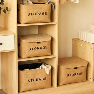 Cotton Linen Fabric Desktop Organizer Household Closet Dustproof <b>Storage</b> <b>Box</b> With Lid - Product Image 1