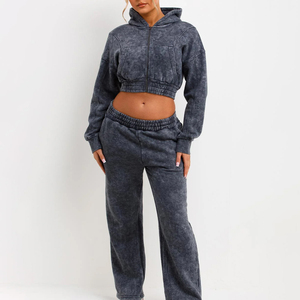 Conjunto de 2 Piezas de Pantalones y Sudadera Deportivos de Invierno, Pantalones de Felpa Francesa de Algodón con Bordado, Estilo Corto, Lavado Ácido, Cortavientos y Transpirable - Product Image 1