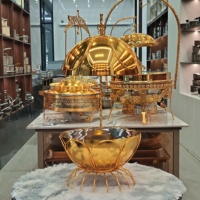 GOLDEN KEY Goldener Chafing Dish 8L mit Drahtkorb, Buffet-Server, Speisenwärmer mit Kuppeldeckel für Catering, Restaurant, Hotel, Bankett