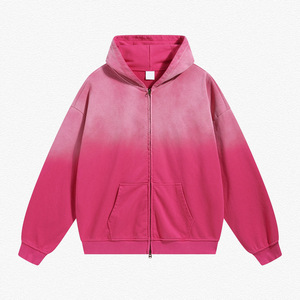 Cardigan unisexe tendance sur mesure à capuche 450G, teint par pulvérisation, effet vieilli, zippé, style vintage, respirant pour le printemps - Product Image 6