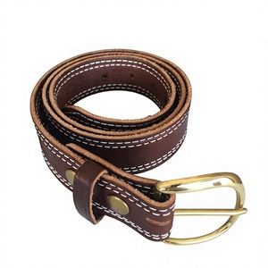 Cinturón Casual de Cuero Vacuno Genuino con Doble Costura, Hebilla de Cobre y Correa Tejida Marrón Sólido para Hombre - Product Image 2