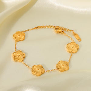 Joyería de acero inoxidable chapada en oro de 18 quilates, nuevo diseño, collar de trébol de cinco hojas, pulsera de flores para compromiso de boda, moda - Product Image 5