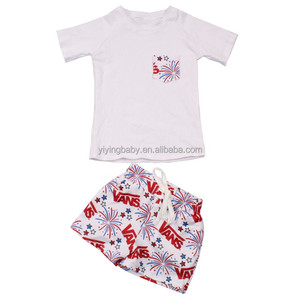 Venta al por mayor nuevo verano Día DE LA Independencia impreso manga corta <span class=keywords><strong>Camiseta</strong></span> Tops conjuntos de ropa casual para bebés niños 4 de Julio Loungewear - Product Image 1