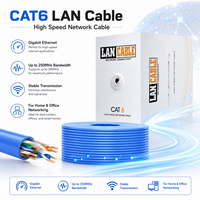 Cable LAN CAT6 para Interiores, Conductor CCA, 8 Hilos Trenzados, Revestimiento de PVC Azul, Embalaje en Caja, para Red Gigabit