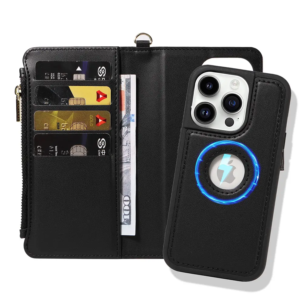 2 in 1 custodia in pelle per iPhone 15 pro max,