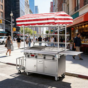 Chariot de nourriture mobile en acier inoxydable résistant à la rouille, 4 roues, grill intégré, chauffage, nourriture en collation, montage facile, extérieur - Product Image 1