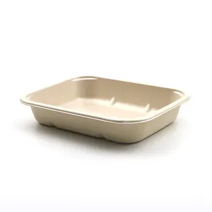 OEM Service Sugarcane Bagasse Pulp Compostable Laminated Meat Packaging Tray Biodegradable Disposable Sugar Cane Dish