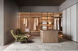 Armoire de chambre professionnelle de style italien de luxe léger, avec bordure dorée avancée et verre transparent - Product Image 2