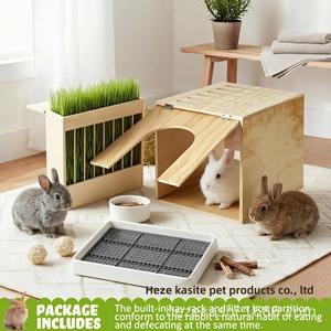 Nouvelle Cage à Lapins en Bois Transfrontalière avec Bac à Litière Intégré, Cloison, Mangeoire à Foin et Nid d'Alimentation Rectangulaire pour Petits Lapins - Product Image 5