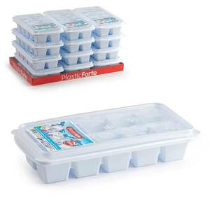 Bandeja para Cubos de Hielo PlasticForte de 12 Compartimentos Transparente con Tapa para Uso en Congelador - Product Image 1