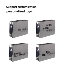 Bolsa de transporte de papel para ropa, bolsa de regalo de compras de lujo, bolsa de papel plateada con superficie de espejo impermeable para boda - Product Image 6