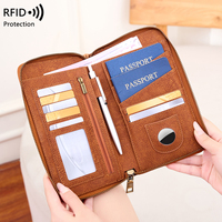 Portefeuille de voyage en cuir PU avec fermeture éclair et blocage RFID, organiseur de documents de voyage multi-poches, porte-passeport familial pour voyages à l'étranger