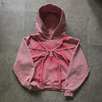 Sweat à capuche vintage délavé style urbain avec rivets étoiles métalliques personnalisés, coupé-cousu, effet vieilli, en molleton épais, fabricant de sweats à capuche