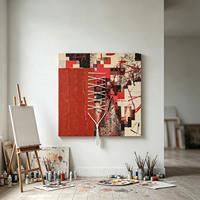 Art mural abstrait moderne rouge et noir texturé, peint à la main, décoration murale texturée en corde tressée 3D, tailles personnalisées disponibles