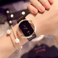 Reloj de cuarzo de moda para mujer, banda de cuero, esfera transparente, conjunto de pulsera de 40mm, regalo para novia